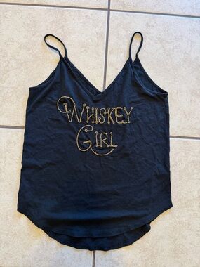 Shyanne Black Spaghetti-Strap Tank with Gold Beaded Script